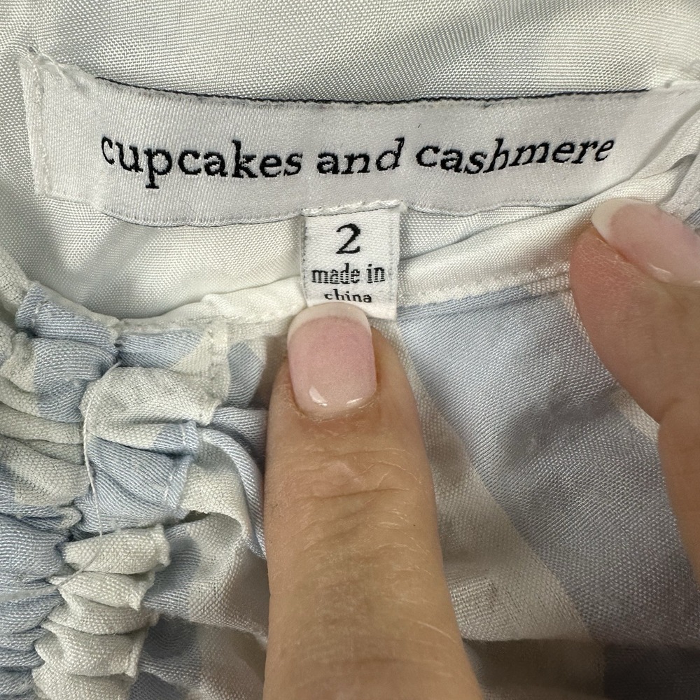 Cupcakes and Cashmere Womens Gathered Front Midi Dress Size 2 Blue White Stripes - Picture 4 of 14